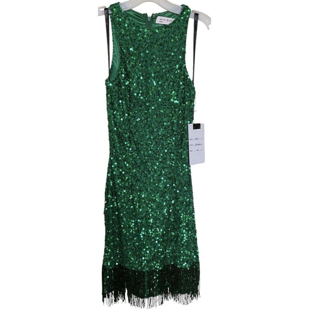 Mac Duggal Dress Size 2 Green Sequin Beaded Flapper Jazzโ Sleeveless 5927 $498